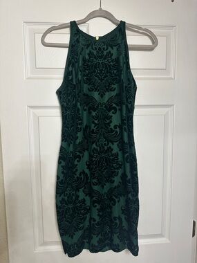 B Darlin Green and Black Burnout Velvet Midi Dress
